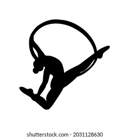 Ilustración vectorial aislada de un acróbata, intérprete de circo en un fondo blanco. Chica en un anillo acrobático para diseñador, clipart, logo, icono, postales, trucos, escuela de baile