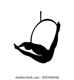 Ilustración vectorial aislada de un acróbata, intérprete de circo en un fondo blanco. Chica en un anillo acrobático para diseñador, clipart, logo, icono, postales, trucos, escuela de baile