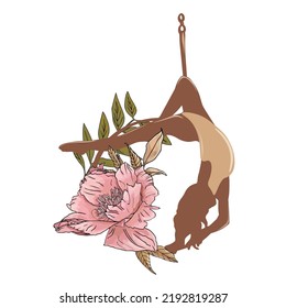 Ilustración vectorial aislada de un acróbata, intérprete de circo en un fondo blanco. Chica en un anillo acrobático para diseñador, clipart, logo, icono, postales, trucos, escuela de baile