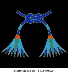 Isolated vector illustration. Ancient Egyptian floral motif. Knot of two lotus flowers. On black background.