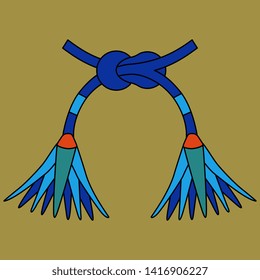 Isolated vector illustration. Ancient Egyptian floral motif. Knot of two lotus flowers. On black background.