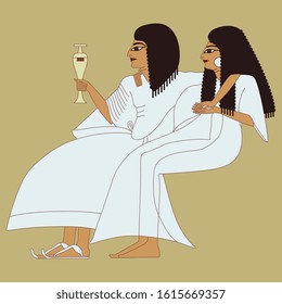 Isolated vector illustration. Ancient Egyptian couple. Seated man and woman.