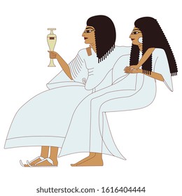 Isolated vector illustration. Ancient Egyptian couple. Seated man and woman.