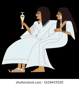 Isolated vector illustration. Ancient Egyptian couple. Seated man and woman.