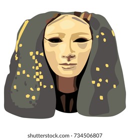 Isolated vector illustration of ancient Egyptian female head. Princess of XIV Dynasty. Flat style.