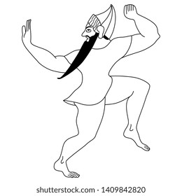 Isolated vector illustration. Ancient Etruscan man or god. Black and white linear silhouette.