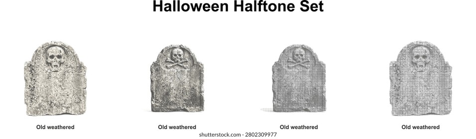 Isolated vector illustration of an ancient grave headstone, styled with vintage halftone effects ideal for scary cemetery concepts, horror artworks, and dark Halloween designs.
