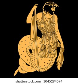 Isolated vector illustration. Ancient Greek mythological creature. King Cecrops (Kekrops). Half man half snake. Based on authentic old image.