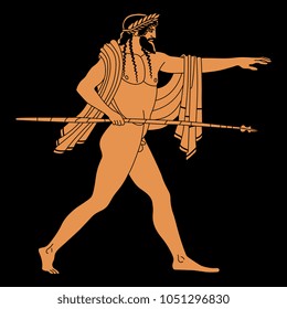 Isolated vector illustration of an ancient Greek warrior god with a spear. 