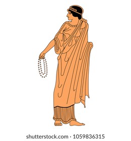 Isolated vector illustration of ancient Greek woman holding a rosary or necklace.