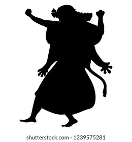 Isolated vector illustration. Ancient Greek god Dionysus dancing. Vase painting motif. Black silhouette on white background.