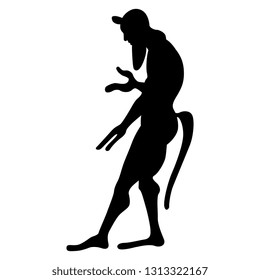 Isolated vector illustration. Ancient Greek satyr. Fantastic mythological male character. Black silhouette on white background.