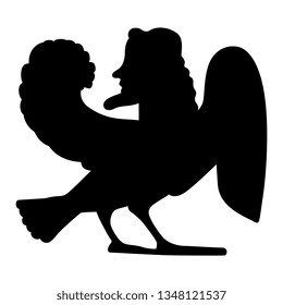 
Isolated vector illustration. Ancient Greek vase painting motif. Fantastic mythological creature. Bearded male winged siren. Half bird half man. Black silhouette on white background.