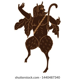 Isolated vector illustration. Ancient Greek satyr or god Pan. Fantastic mythological creature. Antique Coptic motif.