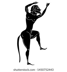 Isolated vector illustration. Ancient Greek satyr. Black and white silhouette.
