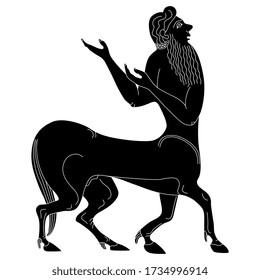 Isolated vector illustration. Ancient Greek centaur. Vase painting motif. Fantastic horse man. Black and white silhouette.