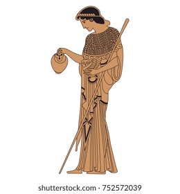 Isolated vector illustration of ancient Greek goddess Athena. Red-figure pottery style.