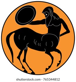 Isolated vector illustration of ancient Greek centaur in a ring. Based on authentic antique image. Vase painting. Black-figure pottery style.