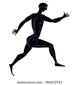 Isolated vector illustration. Ancient Greek runner. Based on classical black figure vase painting.
