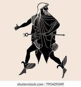 Isolated vector illustration. Ancient Greek god Hermes. Based on authentic vase painting image.