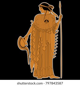 Isolated vector illustration of ancient Greek goddess Athena. Cartoon style. Based on classical vase image.
