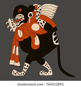 Isolated vector illustration. Ancient Mayan image of a fantastic jaguar. Pre-Columbian Mexican art.