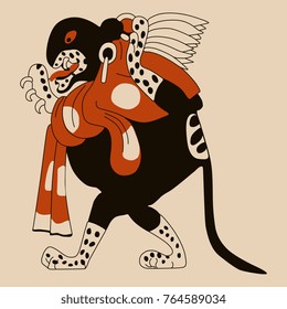 Isolated vector illustration. Ancient Mayan image of a fantastic jaguar. Pre-Columbian Mexican art.