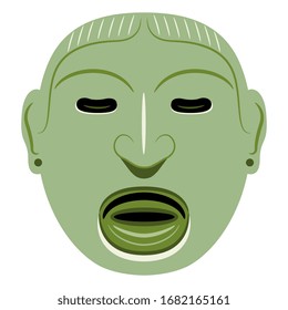 Ilustración vectorial aislada. Máscara Olmeca. Arte nativo americano.