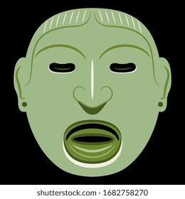 Isolated vector illustration. Ancient Olmec mask. Native American art.