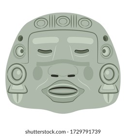 Isolated vector illustration. Ancient Olmec jade mask. Native American Pre Columbian art.