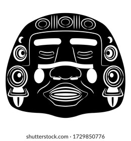 Isolated vector illustration. Ancient Olmec jade mask. Native American Pre Columbian art. Black and white silhouette.