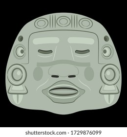 Isolated vector illustration. Ancient Olmec jade mask. Native American Pre Columbian art.