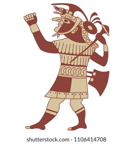 Isolated vector illustration of ancient Peruvian Mochica warior. Based on ethnic motif of Moche Indians.