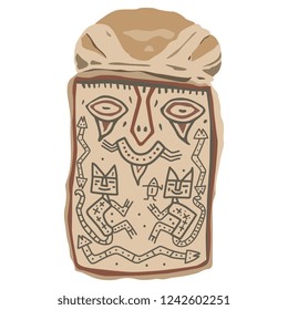 Isolated vector illustration. Ancient Peruvian artifact. Painted mask of a mummy. Parasac culture.
