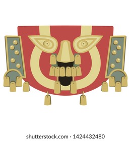 Isolated vector illustration. Ancient Peruvian funerary mask. Sican or Lambayeque culture. Pre Columbian tribal art. Flat cartoon style.