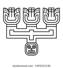 Isolated vector illustration. Ancient Peruvian geometrical Huari decor. Black and white linear silhouette. Pre-Columbian Indian art.