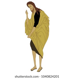 Isolated vector illustration. Ancient Russian Orthodox male saint. Medieval effigy of St. John the Baptist. 