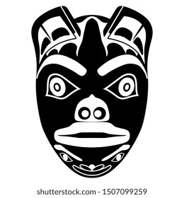 Isolated vector illustration. Ancient Tlingit mask of totem bear. Native American tribal art. Alaska Indians. Canada ethnic.