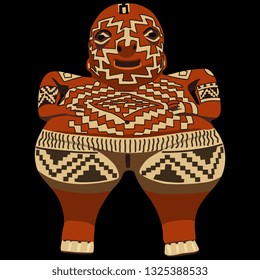 Isolated vector illustration. Ancient tribal female figurine. Mexican Venus from Chupicuaro. Pre Columbian art. Musee du quai Branly in Paris. Flat cartoon style.