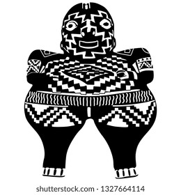 Isolated vector illustration. Ancient tribal female figurine. Mexican Venus from Chupicuaro. Pre Columbian art. Musee du quai Branly in Paris. Black and white silhouette.