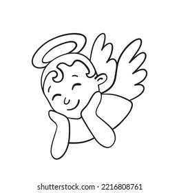 Isolated vector illustration of angel. Cute thin line icon for design, cover etc.	