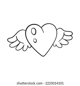 Isolated vector illustration of angel heart. Cute thin line icon for design, cover etc.	