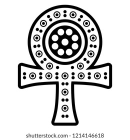 Isolated vector illustration. Ankh cross. Ancient Egyptian symbol of life force. Based on ethnic Coptic motif. Black and white silhouette.