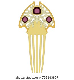 Isolated vector illustration of antique decorative comb. Art Nouveau style. Rene Lalique design.