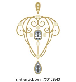 Isolated vector illustration of antique pendant. Art Nouveau style. Jewelry piece.