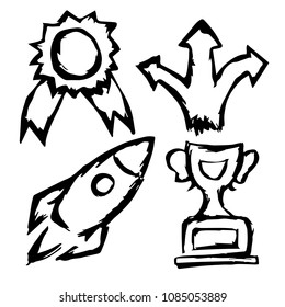 Isolated Vector Illustration of Award, Trophy, Arrow, Rocket. Outline, Silhouette, Flat, Icon, Sign, Logo, Symbol, Object, Graphic Design, Background, Element, Illustration for Print.