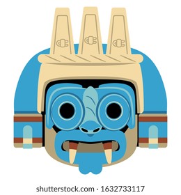 Isolated vector illustration. Aztec mask of god of rain Tlaloc. Pre-Columbian Native American Mexican art.