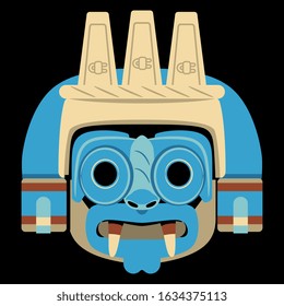 Isolated vector illustration. Aztec mask of god of rain Tlaloc. Pre-Columbian Native American Mexican art.