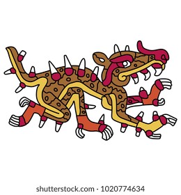 Isolated vector illustration of Aztec monster crocodile Cipactli. Based on ancient Mexican imagery