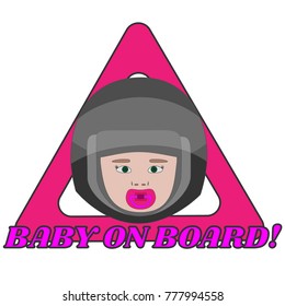 Isolated vector illustration with baby on board. Triangle warning sign for vehicle safety.